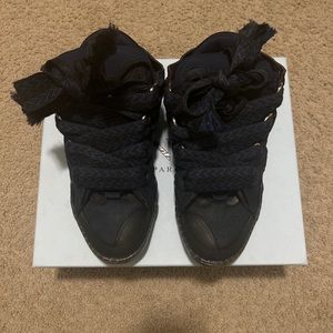 Navy Blue Lanvin Leather Curb Sneakers